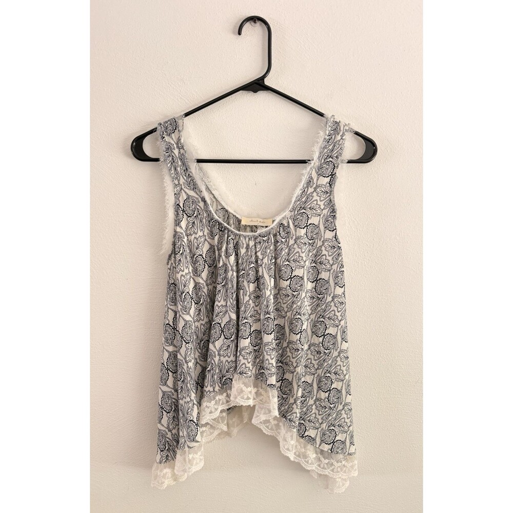 Altar'd State Flowy Lace Trim Top Women Size S Black White Print Festival Boho